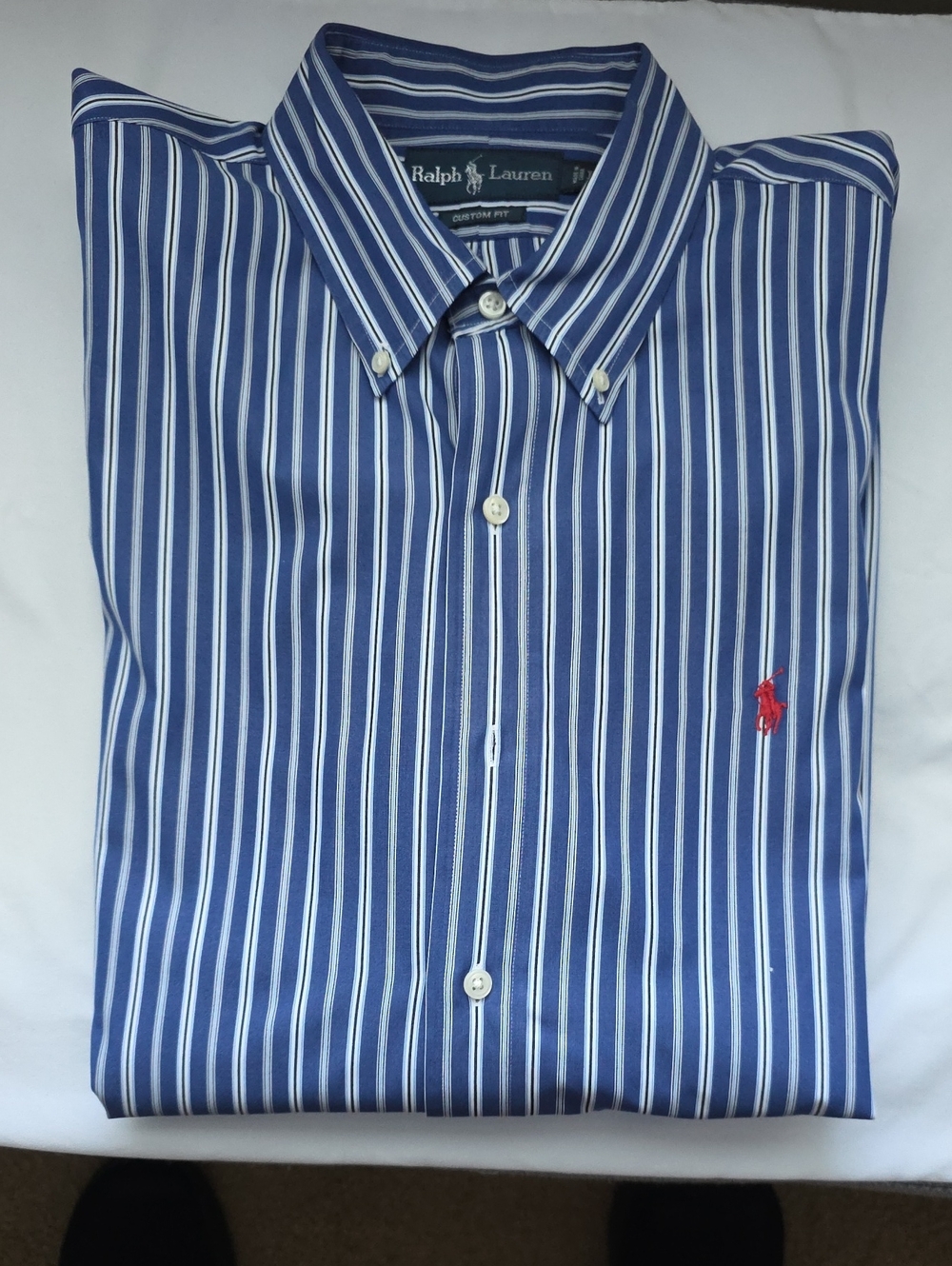 Ralph Lauren Blue and White Vertical Stripe Button-Down Shirt